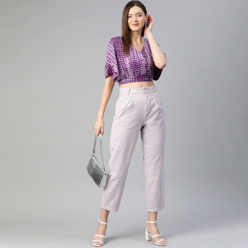 Purple and White Solid Wrapped Top